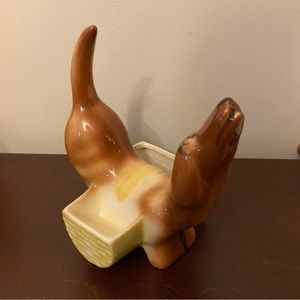 Vintage MCM Dachshund Weenie Dog Ceramic Double Basket Planter Valet EUC